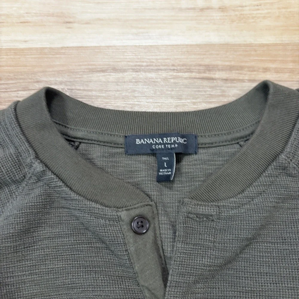 Banana Republic Henley Shirt Large Tall Core Temp Slub Cotton Blend Olive Green
